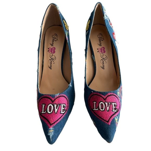 Penny Loves Kenny Blue and Pink Heart Heels - Picture 1 of 8
